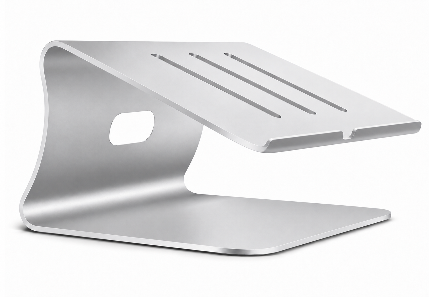 Three Slot Laptop Stand in bare satin silver aluminum